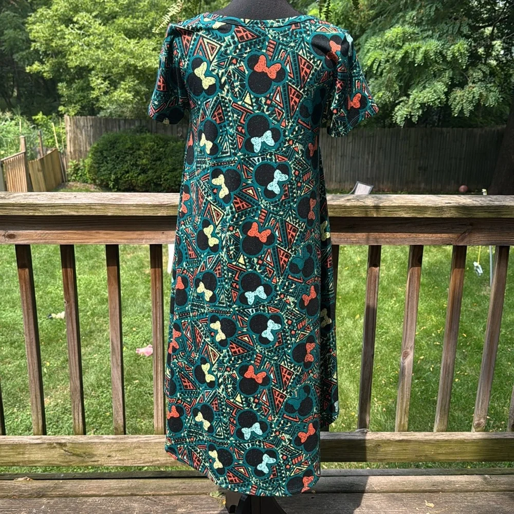 LuLaRoe Disney Minnie Mouse Teal and Orange Patterned Midi Dress - Picture 4 of 7